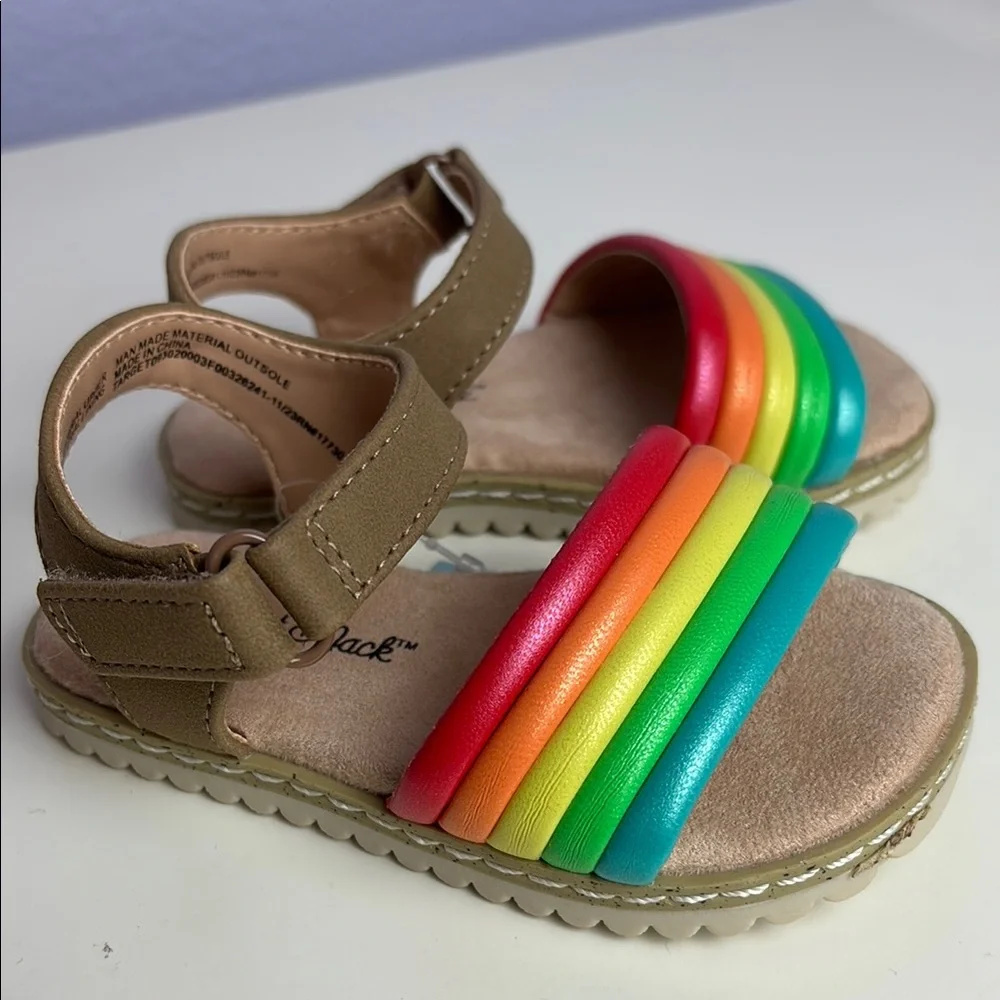 NWT Cat & Jack Red Orange Sandals with Puffy Soft Rainbow Straps